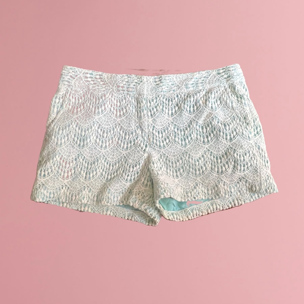 Ann Taylor Lace Crochet Shorts in White and Aqua